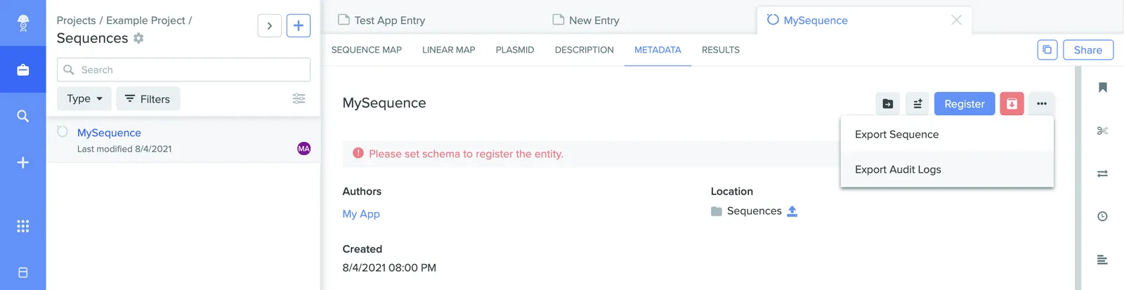 An object's audit log listing an action taken by an app