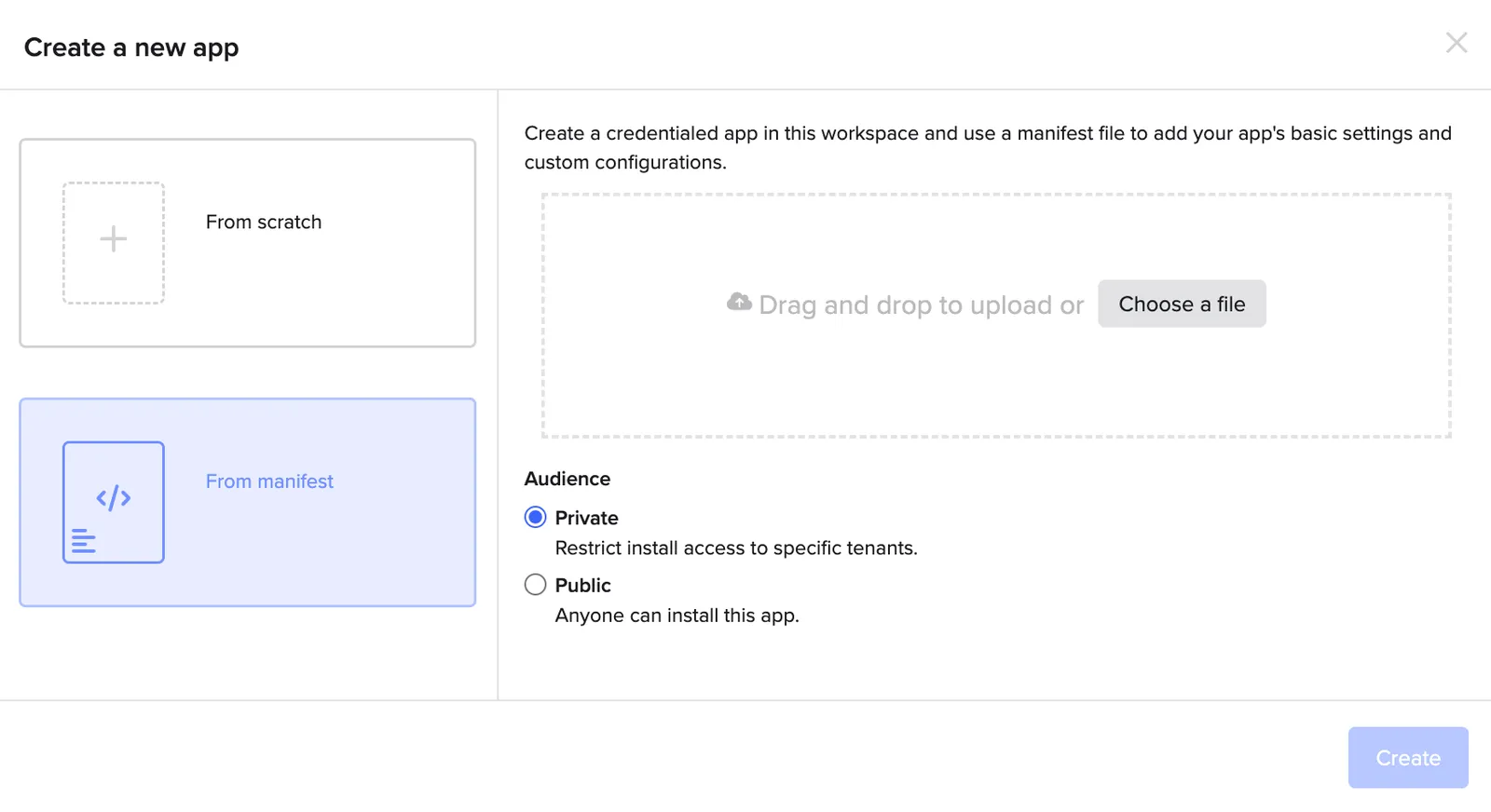 The From manifest upload prompt