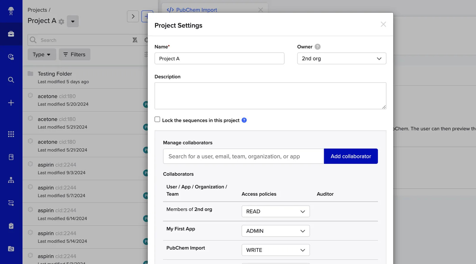 The Manage collaborators section of a project's settings